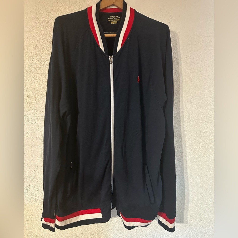Polo Ralph Lauren Bomber Jacket Men Navy 100% Cotton Front Full Zip Size XXL